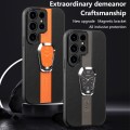 For Samsung Galaxy S23 Ultra 5G Magnetic Litchi Leather Back Phone Case with Holder(Orange)