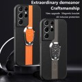 For Samsung Galaxy S21 Ultra 5G Magnetic Litchi Leather Back Phone Case with Holder(Orange)