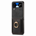 For Samsung Galaxy Z Flip 4 Retro Skin-feel Ring Card Bag Phone Case(Black)