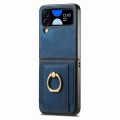 For Samsung Galaxy Z Flip 4 Retro Skin-feel Ring Card Bag Phone Case(Blue)