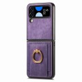 For Samsung Galaxy Z Flip 4 Retro Skin-feel Ring Card Bag Phone Case(Purple)