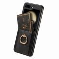 For Samsung Galaxy Z Flip5 Retro Skin-feel Ring Card Bag Phone Case(Black)