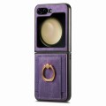 For Samsung Galaxy Z Flip5 Retro Skin-feel Ring Card Bag Phone Case(Purple)