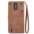For ZTE Blade A32 Embossed Flower Zipper Leather Phone Case(Brown)
