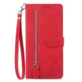 For ZTE Blade A53 Embossed Flower Zipper Leather Phone Case(Red)