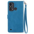 For ZTE Blade A53 Embossed Flower Zipper Leather Phone Case(Blue)