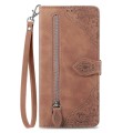 For ZTE Blade A53 Embossed Flower Zipper Leather Phone Case(Brown)