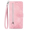 For ZTE Blade A34 Embossed Flower Zipper Leather Phone Case(Pink)