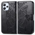 For Xiaomi Redmi 12 5G Butterfly Love Flower Embossed Leather Phone Case(Black)