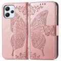 For Xiaomi Redmi 12 5G Butterfly Love Flower Embossed Leather Phone Case(Rose Gold)