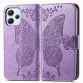 For Xiaomi Redmi 12 5G Butterfly Love Flower Embossed Leather Phone Case(Lavender)