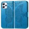 For Xiaomi Redmi 12 5G Butterfly Love Flower Embossed Leather Phone Case(Blue)