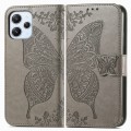 For Xiaomi Redmi 12 5G Butterfly Love Flower Embossed Leather Phone Case(Gray)