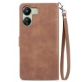 For Xiaomi Redmi 13C Embossed Flower Zipper Leather Phone Case(Brown)