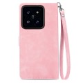 For Xiaomi 14 Embossed Flower Zipper Leather Phone Case(Pink)
