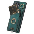 For Samsung Galaxy S20 Retro Skin-feel Ring Card Bag Phone Case with Hang Loop(Green)