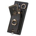 For Samsung Galaxy S21+ 5G Retro Skin-feel Ring Card Bag Phone Case with Hang Loop(Black)