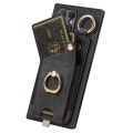 For Samsung Galaxy A50/A50s/A30s Retro Skin-feel Ring Card Bag Phone Case with Hang Loop(Black)