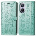 For Blackview A200 Pro Cat and Dog Embossed Leather Phone Case(Green)