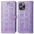 For Blackview A96 Cat and Dog Embossed Leather Phone Case(Purple)