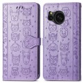 For Sharp Aquos Sense8 Cat and Dog Embossed Leather Phone Case(Purple)