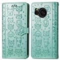 For Sharp Aquos Sense8 Cat and Dog Embossed Leather Phone Case(Green)
