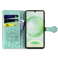 For Sharp Aquos Sense8 Cat and Dog Embossed Leather Phone Case(Green)
