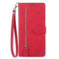 For ZTE Blade A32 Embossed Flower Zipper Leather Phone Case(Red)