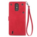 For ZTE Blade A32 Embossed Flower Zipper Leather Phone Case(Red)