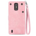 For ZTE Blade A32 Embossed Flower Zipper Leather Phone Case(Pink)