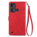 For ZTE Blade A53 Embossed Flower Zipper Leather Phone Case(Red)