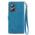 For ZTE Blade L220 Embossed Flower Zipper Leather Phone Case(Blue)