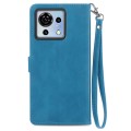 For ZTE Blade V50 Vita Embossed Flower Zipper Leather Phone Case(Blue)