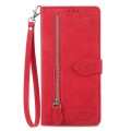 For Fairphone 5 Embossed Flower Zipper Leather Phone Case(Red)