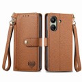 For Xiaomi Redmi 13C Love Zipper Lanyard Leather Phone Case(Brown)