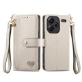 For Xiaomi Redmi Note 13 Pro+ Love Zipper Lanyard Leather Phone Case(White)