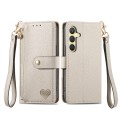 For Samsung Galaxy S24 5G Love Zipper Lanyard Leather Phone Case(Gray)