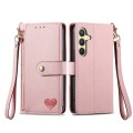 For Samsung Galaxy S24+ 5G Love Zipper Lanyard Leather Phone Case(Pink)