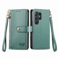 For Samsung Galaxy S24 Ultra 5G Love Zipper Lanyard Leather Phone Case(Green)