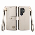 For Samsung Galaxy S24 Ultra 5G Love Zipper Lanyard Leather Phone Case(Gray)