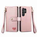For Samsung Galaxy S24 Ultra 5G Love Zipper Lanyard Leather Phone Case(Pink)