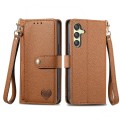 For Samsung Galaxy A25 5G Love Zipper Lanyard Leather Phone Case(Brown)
