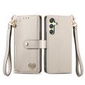 For Samsung Galaxy A25 5G Love Zipper Lanyard Leather Phone Case(Gray)