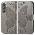 For Samsung Galaxy A15 Butterfly Love Flower Embossed Leather Phone Case(Gray)