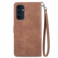 For Samsung Galaxy M55 Embossed Flower Zipper Leather Phone Case(Brown)
