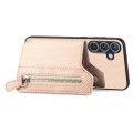For Samsung Galaxy S24+ 5G Carbon Fiber Horizontal Flip Zipper Wallet Phone Case(Khaki)