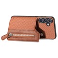 For Samsung Galaxy S24+ 5G Carbon Fiber Horizontal Flip Zipper Wallet Phone Case(Brown)