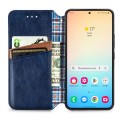 For Samsung Galaxy S24+ 5G Cubic Grid Pressed Magnetic Leather Phone Case(Blue)