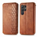 For Samsung Galaxy S24 Ultra 5G Cubic Grid Pressed Magnetic Leather Phone Case(Brown)