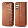 For Samsung Galaxy A25 5G Cubic Grid Pressed Magnetic Leather Phone Case(Brown)